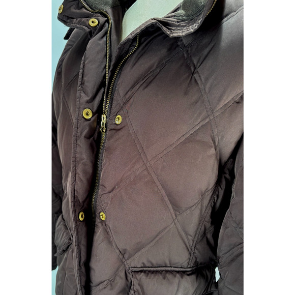Lands End Down Jacket Womens Large 14-16 Brown Down Filled Zip Up Coat Fur Hood - Picture 7 of 14